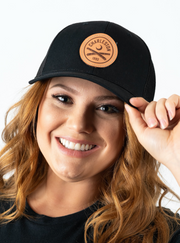 Richardson Trucker Hat in Black With Leather Patch Logo