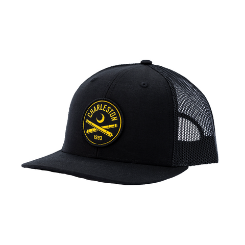 Richardson Trucker Hat in Black With Black Patch Logo